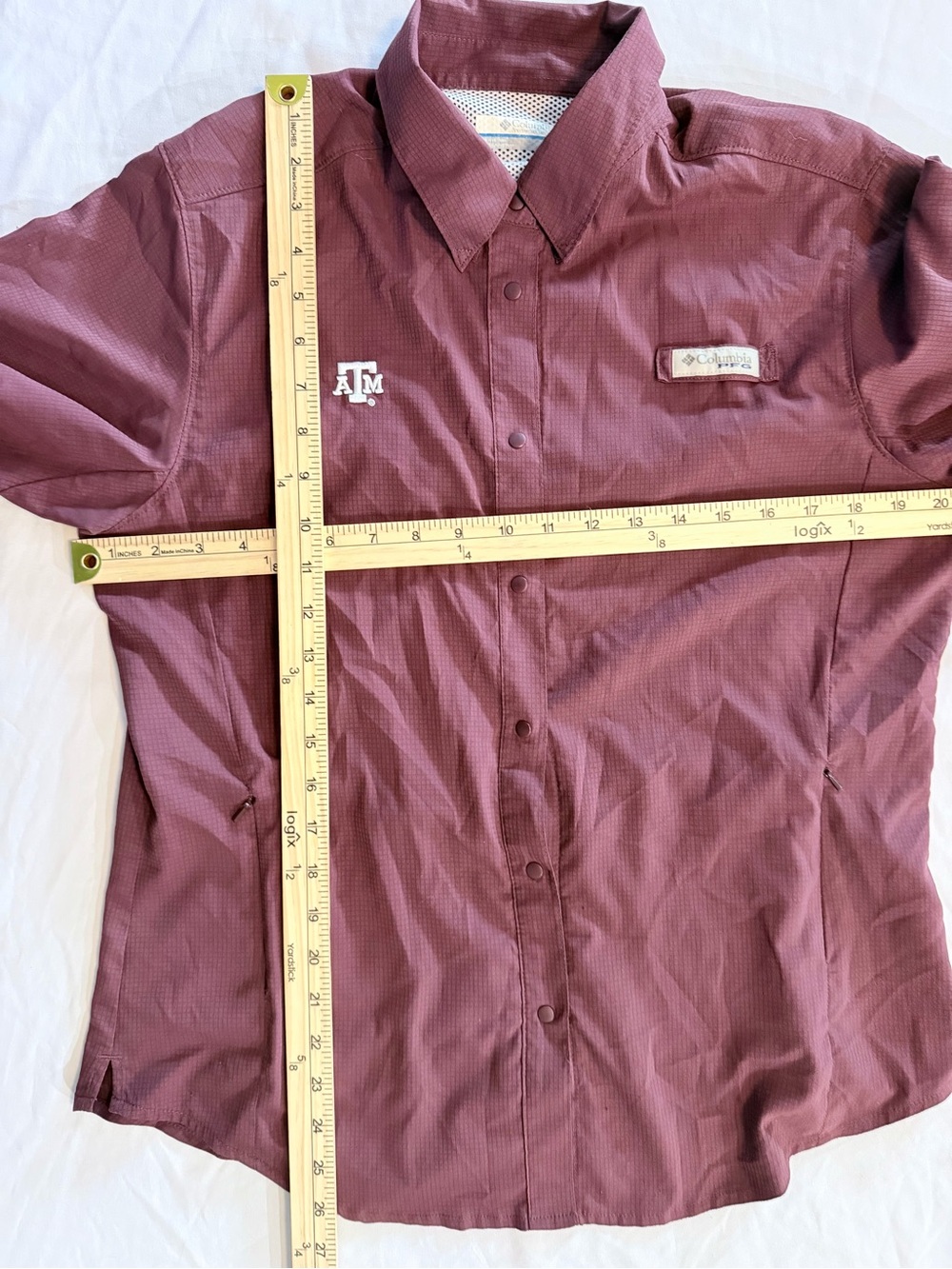 Columbia Texas A&M Maroon Short-Sleeve Button Shirt Women’s Large